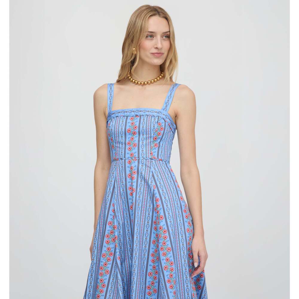 Hill House Home The Ezra Dress - Blue Floral Batik Stripe Size XS - Picture 4 of 4